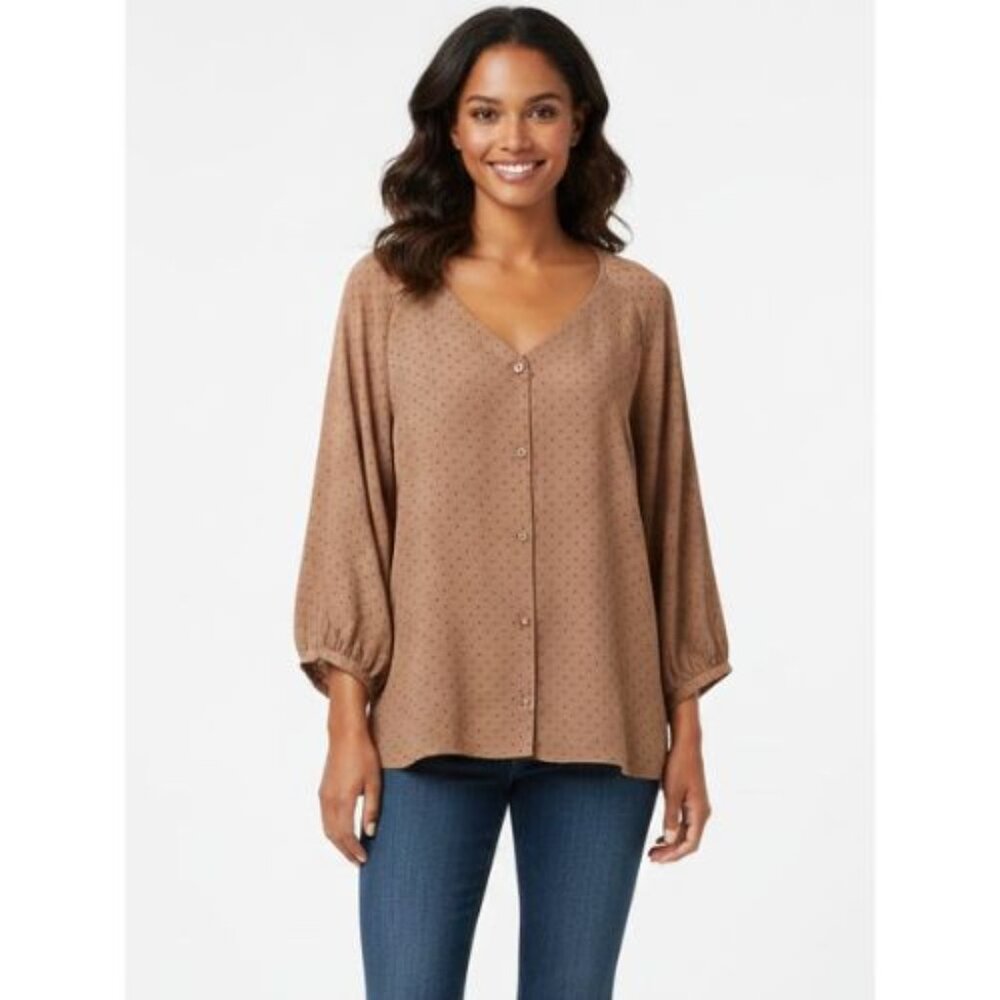 Reitmans Brown Button-Front V-Neck Blouse